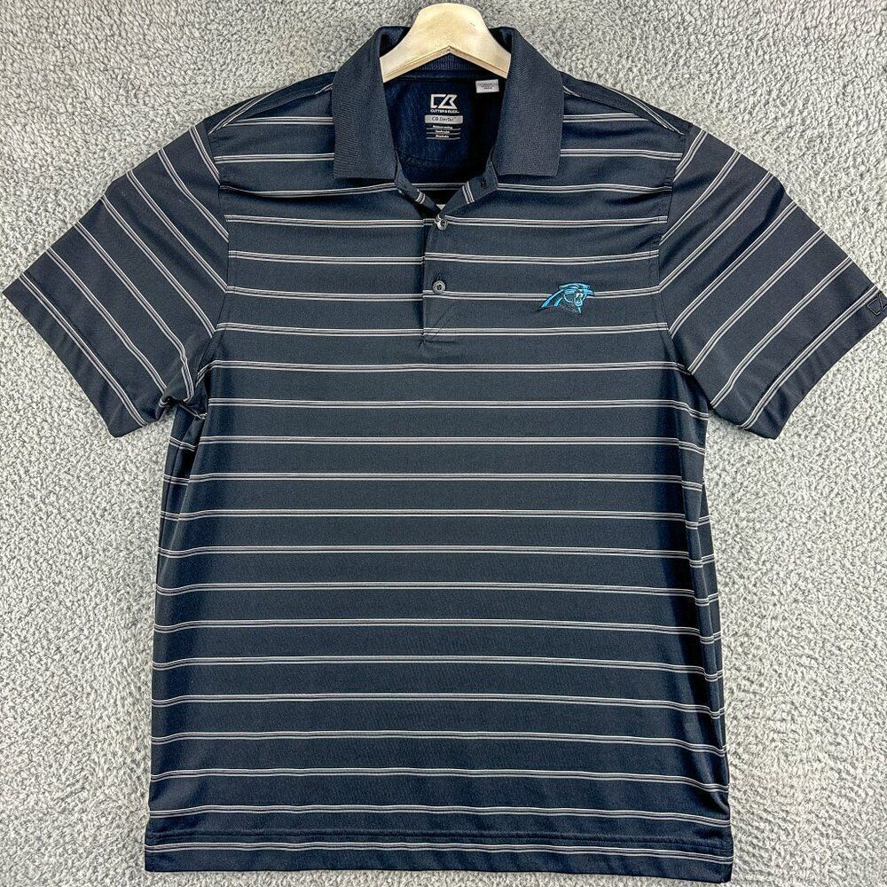 Carolina Panthers Golf‎ Polo Shirt Men Medium Black Gray Stripe Casual Outdoor